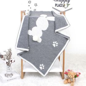 Baby Cartoon Rabbit & Footprints Embroidered Graphic 3D Tail Blanket (Size/Age: (0-12Y), Color: Grey)